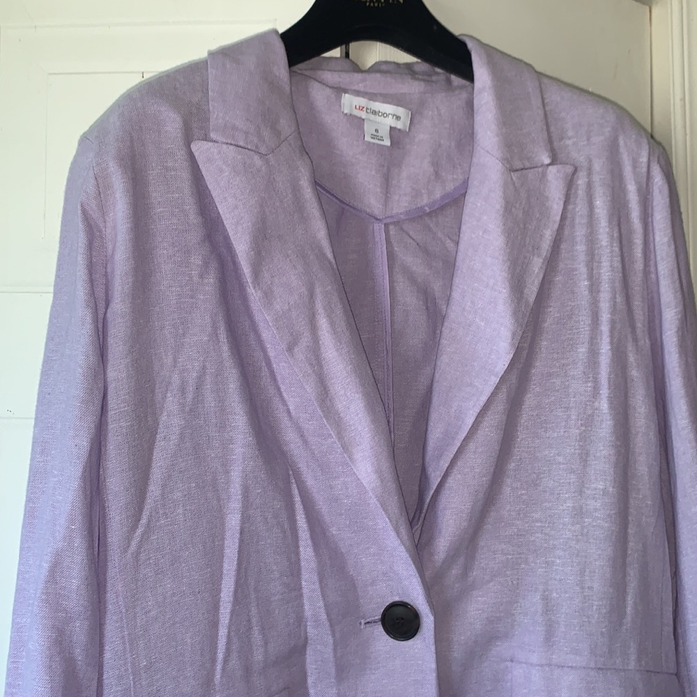 Liz Clairboune | Classic Fit Linen Blazer in Lavender Size 6 - Picture 3 of 11